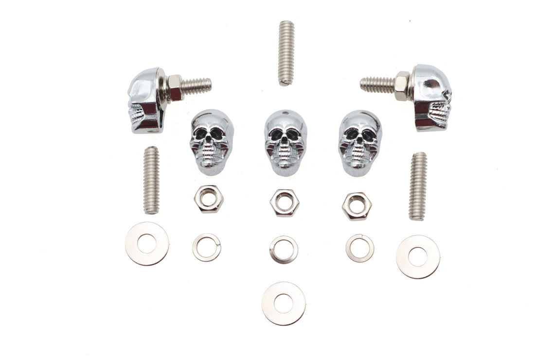 37-9076 - License Plate Frame Skull Krommet Set Chrome by V-Twin