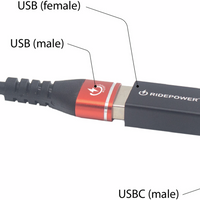 RIDEPOWER Power Adapter - Female USB to Male USB-C RPUSBCMUSBFADPT