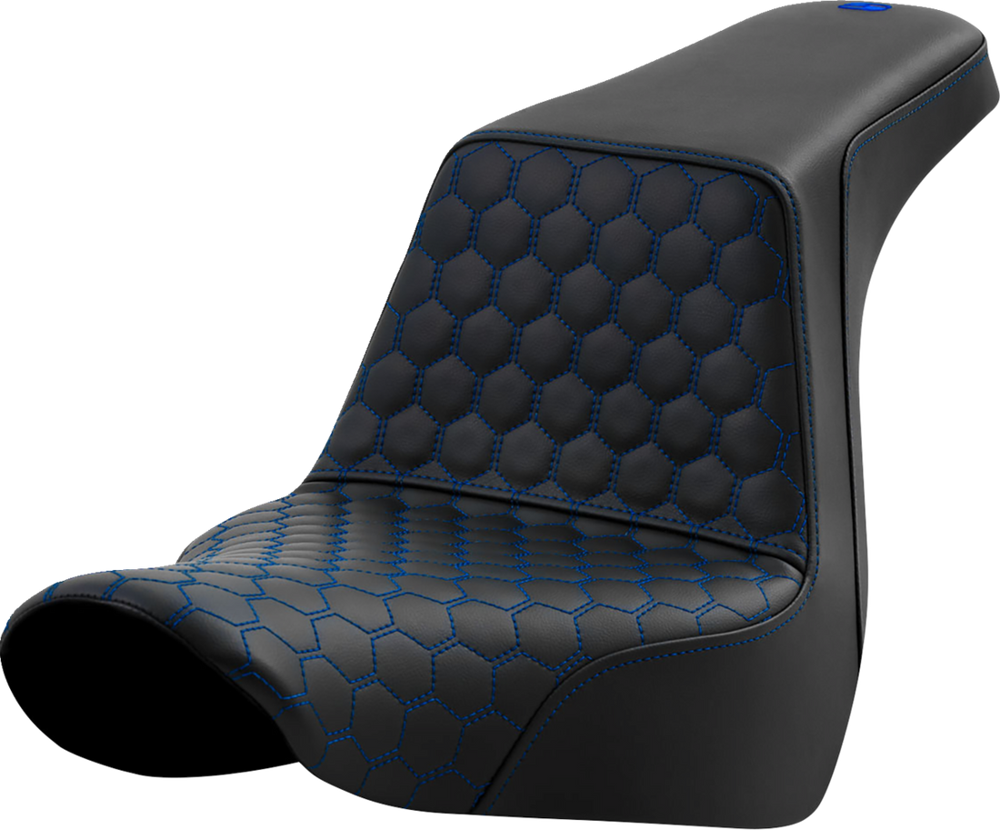 SADDLEMEN Step-Up Seat - Honeycomb - Blue Stitching - FL/FX '18-'24 818-29-17701