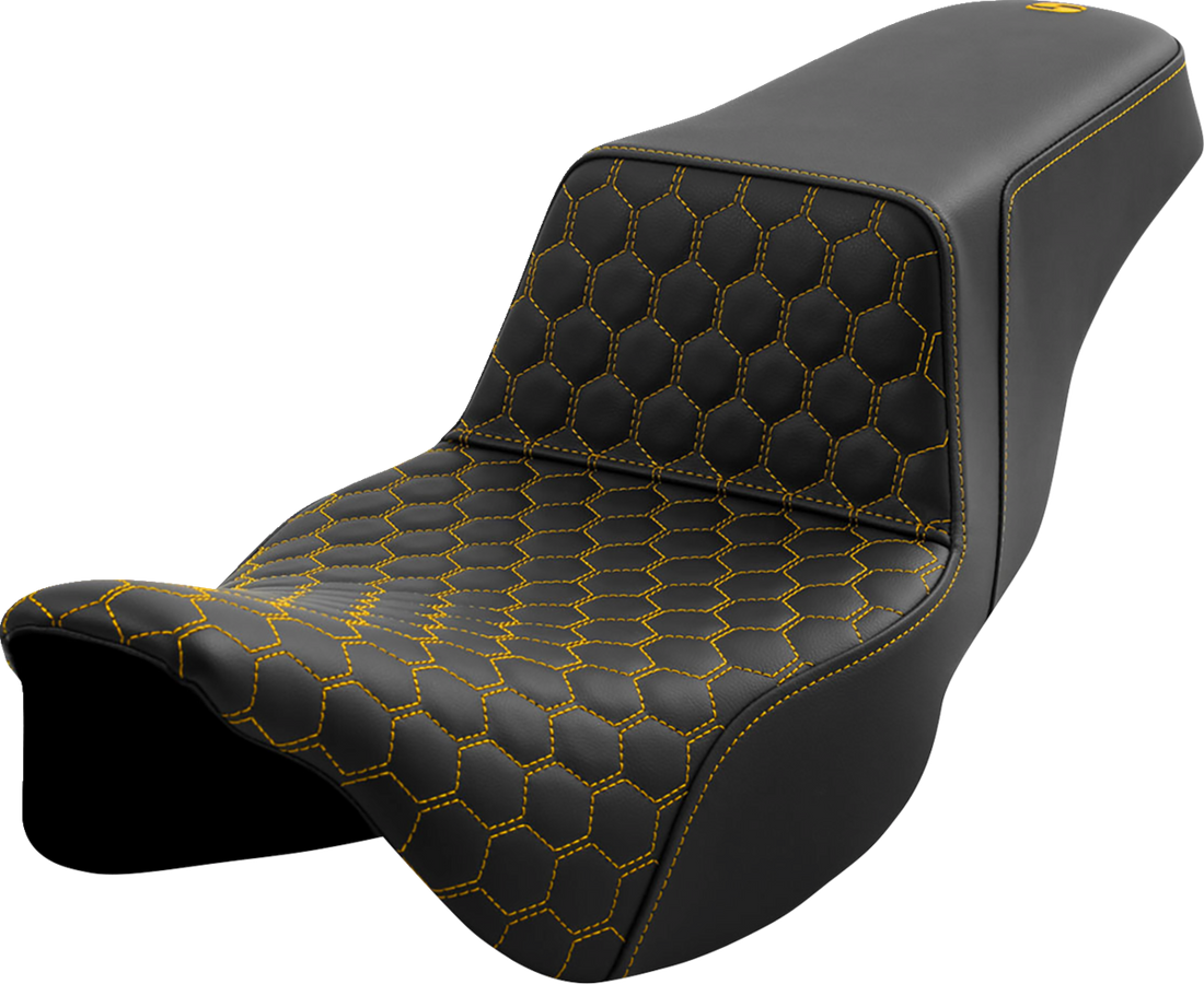 SADDLEMEN Step-Up Seat - Honeycomb - Extended Reach - Gold Stitching - FL '08-'23 808-07B-17807