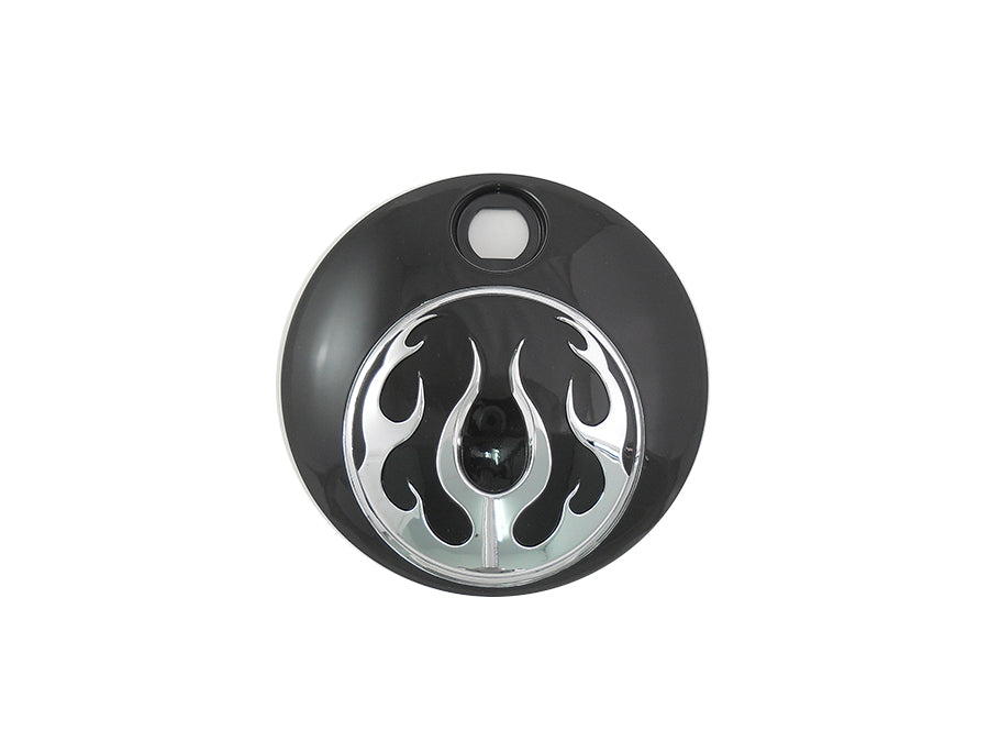 38-0604 - Black with Chrome Flames FLT Fuel Tank Console Door by Wyatt Gatling