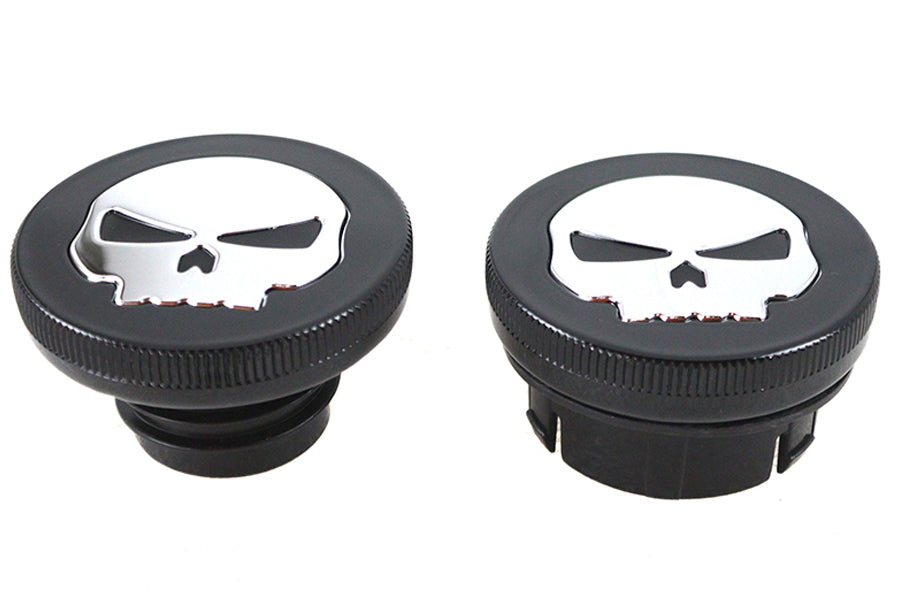 38-0624 - Black Skull Style Vented and Non-Vented Gas Cap Set by Wyatt Gatling