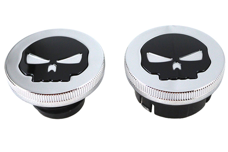 38-0625 - Chrome Skull Style Vented and Dummy Gas Cap Set by Wyatt Gatling