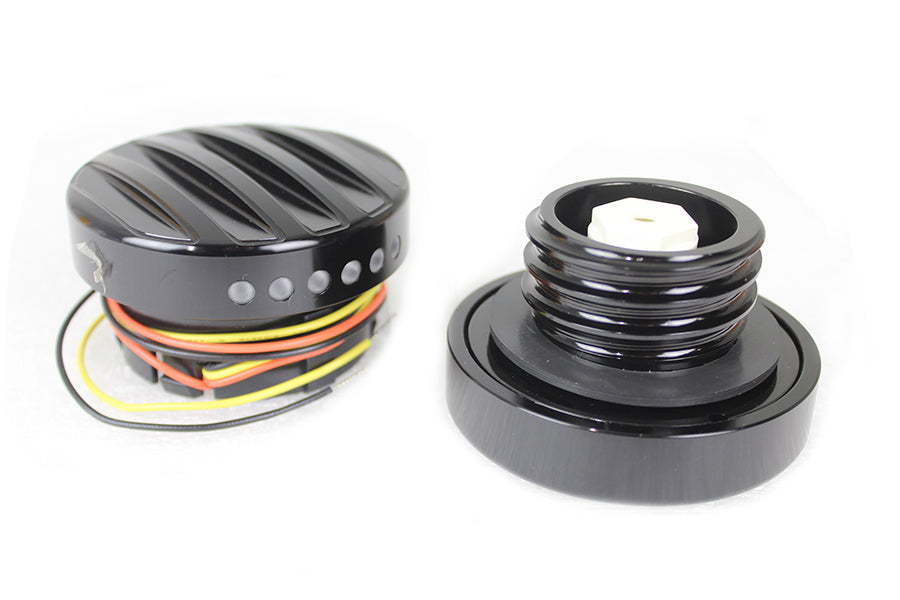 38-0989 - Black LED Ribbed Style Fuel Gauge and Filler Cap Set by Wyatt Gatling