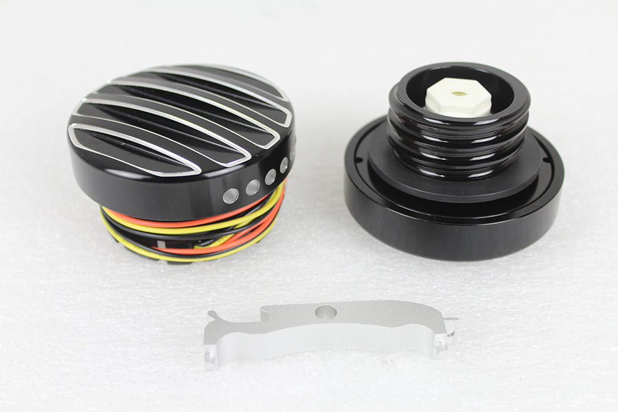 38-0990 - Black LED Cut Ribbed Style Fuel Gauge and Filler Cap Set by Wyatt Gatling