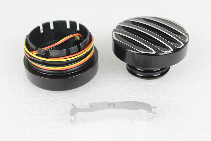 38-0990 - Black LED Cut Ribbed Style Fuel Gauge and Filler Cap Set by Wyatt Gatling