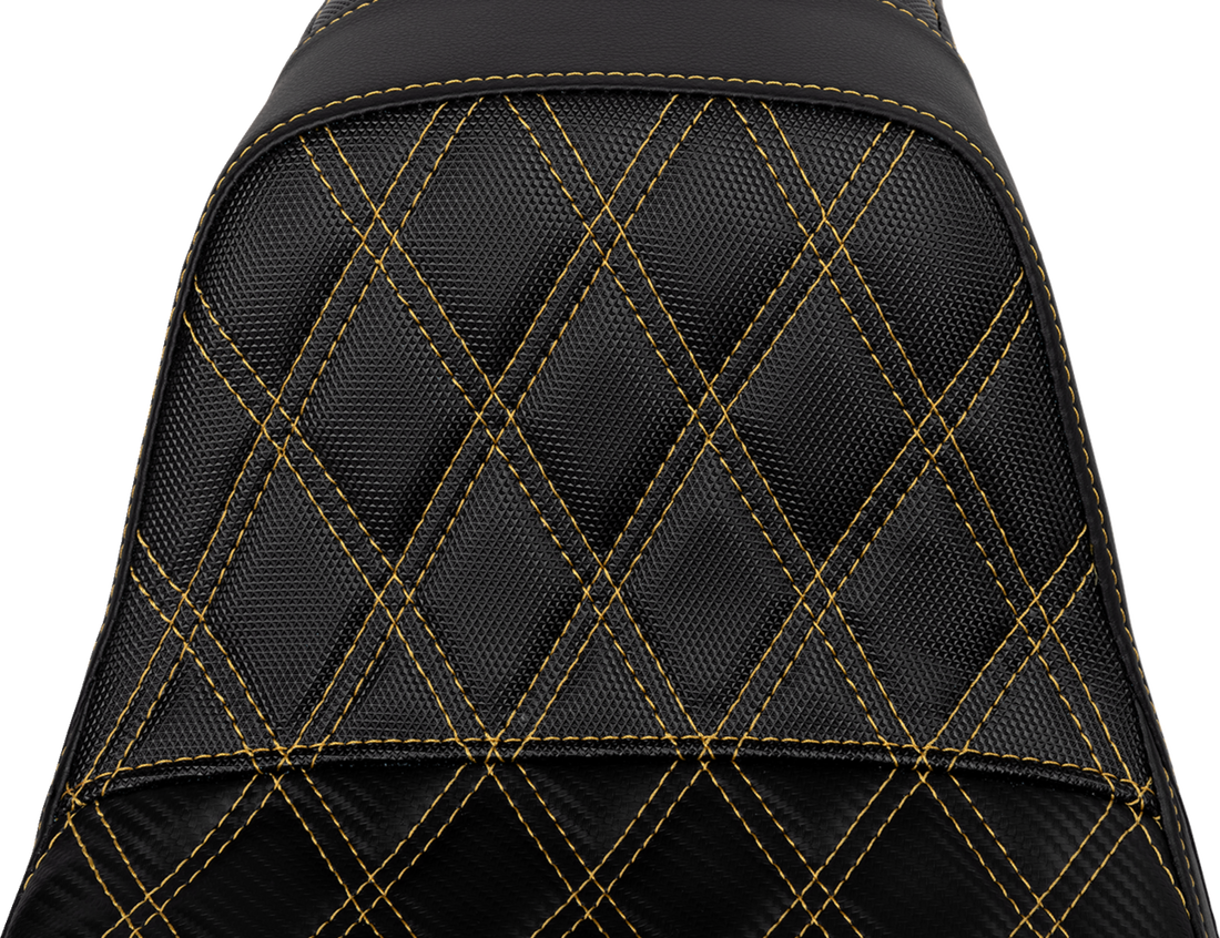 SADDLEMEN Pro Series SDC Performance Seat - Carbon Fiber/Lumbar Gripper - Gold Stitch - Dyna '06-'17 SC80604GOL