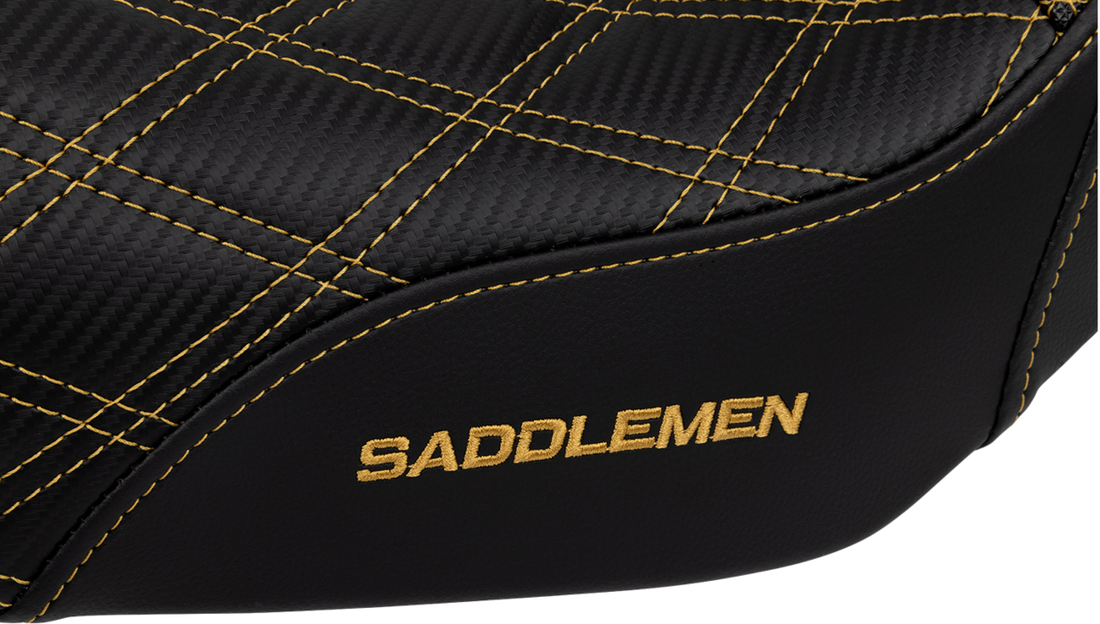 SADDLEMEN Pro Series SDC Performance Seat - Carbon Fiber/Lumbar Gripper - Gold Stitch - Dyna '06-'17 SC80604GOL