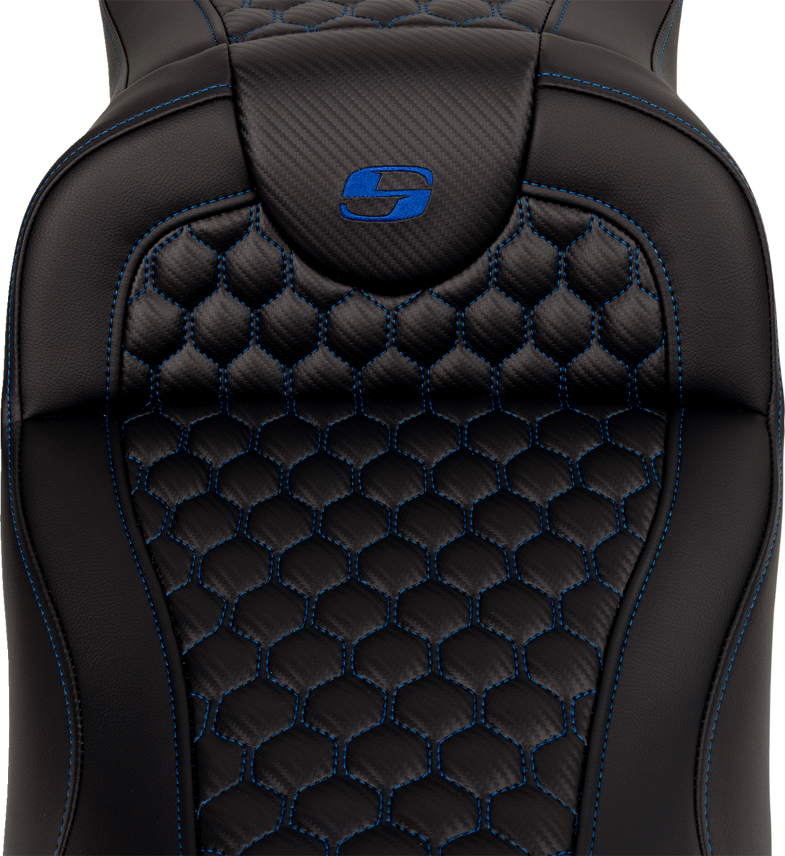 SADDLEMEN RoadSofa™ Seat - Honeycomb - Blue Stitch - Extended Reach - without Backrest - FLH/FLT '08-'24 808-07B-19001