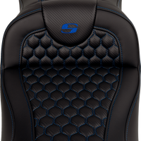 SADDLEMEN RoadSofa™ Seat - Honeycomb - Blue Stitch - Extended Reach - without Backrest - FLH/FLT '08-'24 808-07B-19001