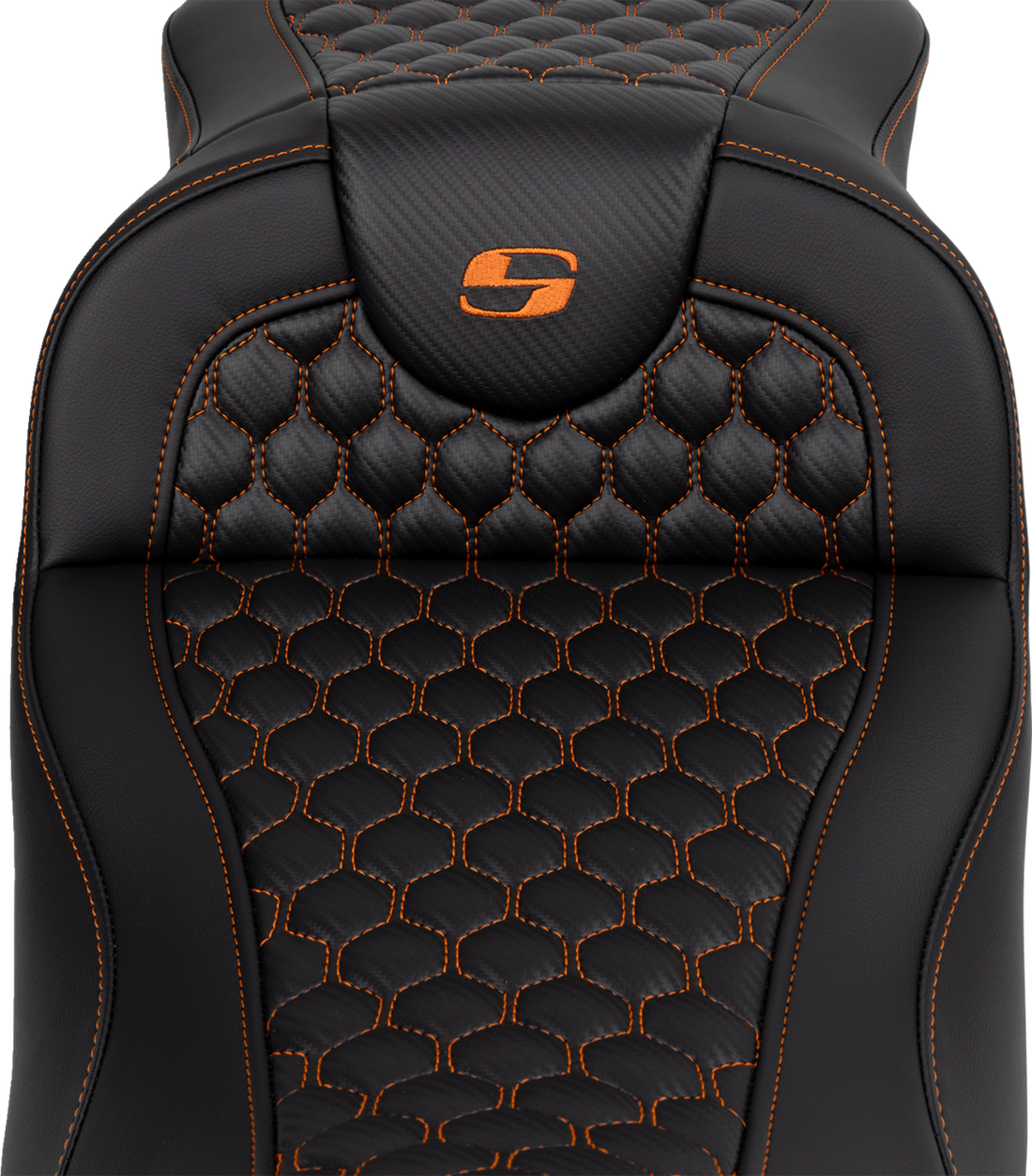SADDLEMEN RoadSofa™ Seat - Honeycomb - Orange Stitch - Extended Reach - without Backrest - FLH/FLT '08-'24 808-07B-19003