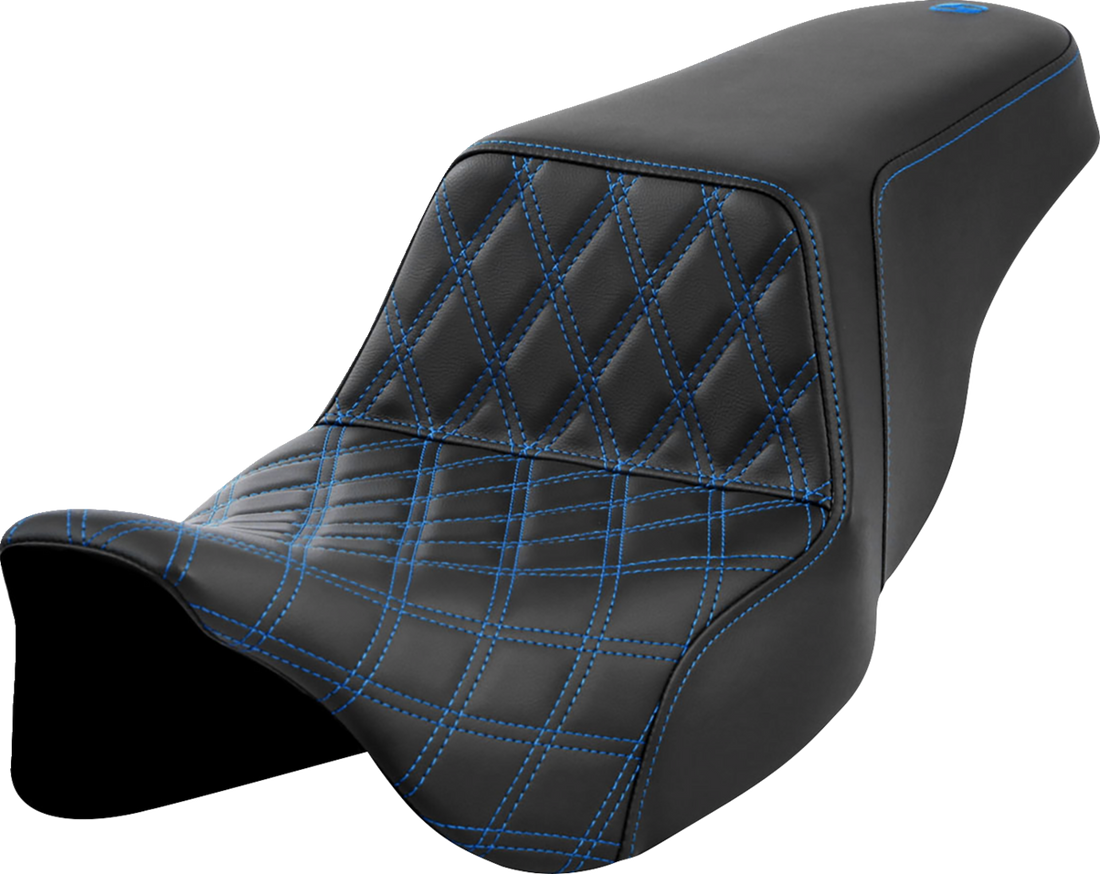 SADDLEMEN Step-Up Seat - Front Lattice Stitch - Blue Stitch - FLH/FLT '08-'23 808-07B-17201