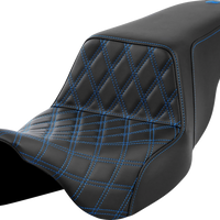 SADDLEMEN Step-Up Seat - Front Lattice Stitch - Blue Stitch - FLH/FLT '08-'23 808-07B-17201