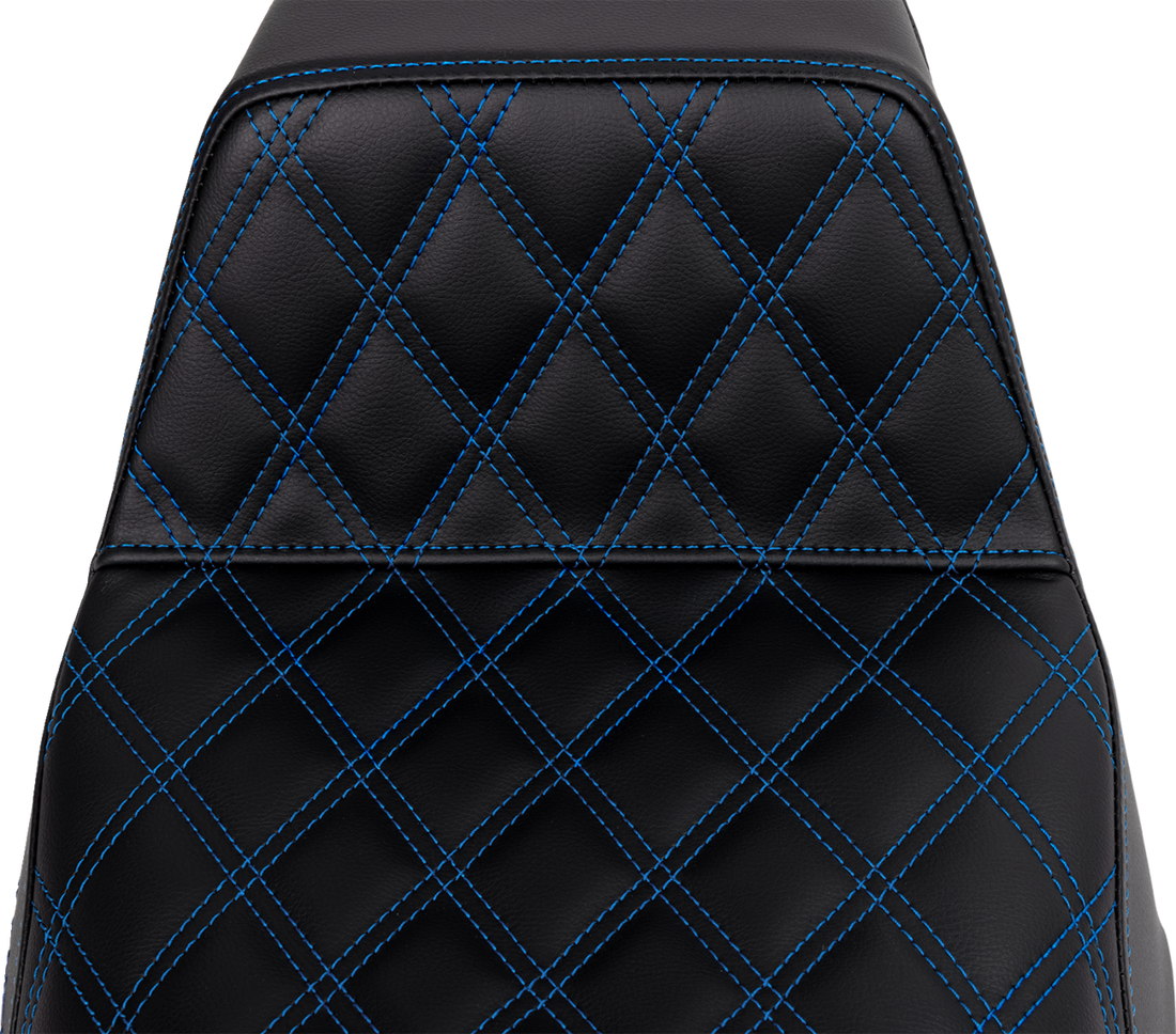 SADDLEMEN Step-Up Seat - Front Lattice Stitch - Blue Stitch - FLH/FLT '08-'23 808-07B-17201