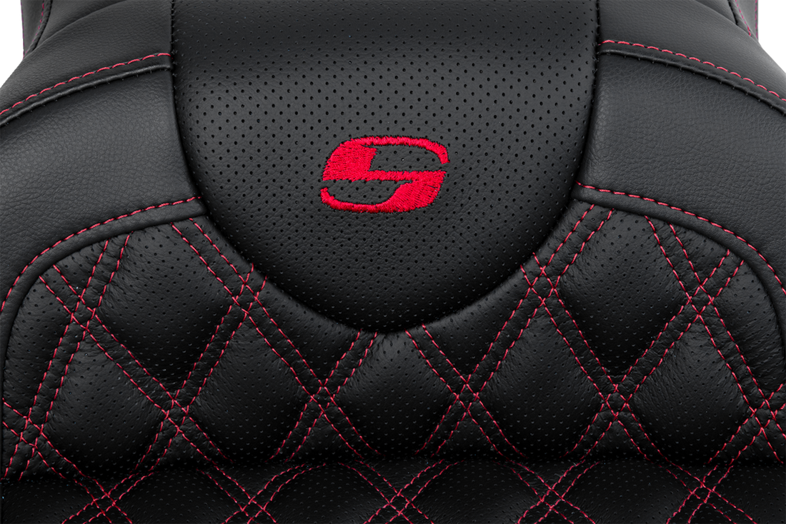 SADDLEMEN Roadsofa™ Seat - with Backrest - Red Stitch - FL '08-'23 808-07B-182B4