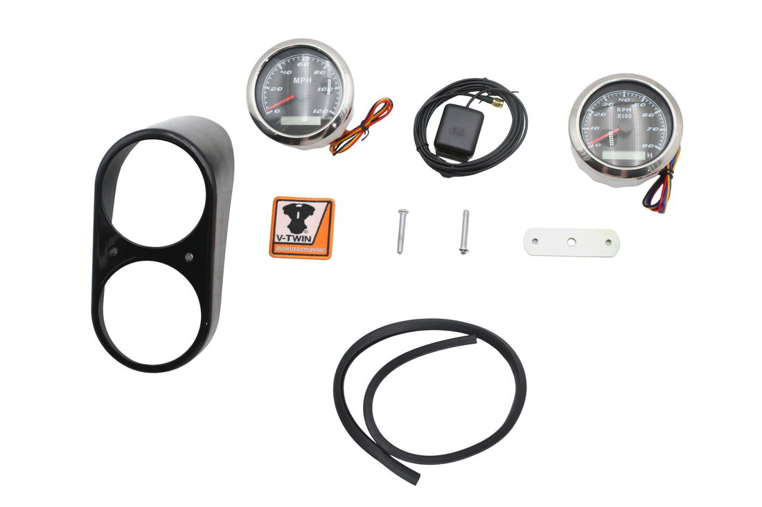 39-0285 - GPS Speedometer and Tachometer Dash Kit Black by V-Twin