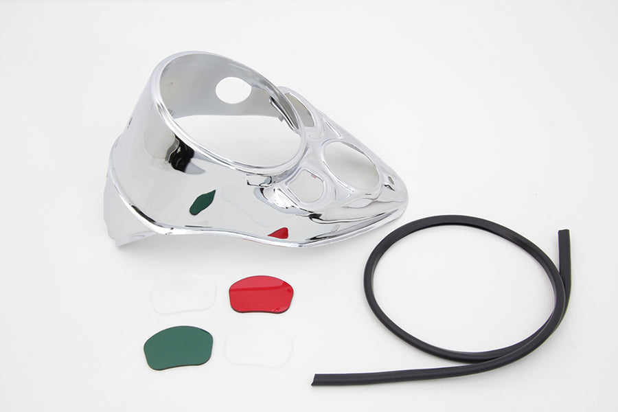 39-0777 - Chrome Skull Dash Panel with Red Lens by V-Twin