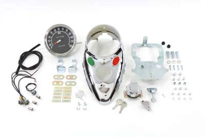 39-0902 - Chrome Cateye Dash Panel Kit with 1:1 Ratio Speedometer by V-Twin