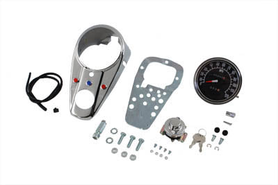 39-0904 - Chrome Three Light Dash Panel Kit with 1:1 Ratio Speedometer by V-Twin