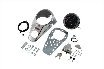 39-0905 - Chrome Two Light Dash Panel Kit with 1:1 Ratio Speedometer by V-Twin