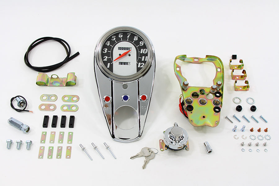 39-0908 - Chrome Three Light Dash Panel Kit with 1:1 Ratio Speedometer by V-Twin