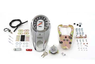 39-0909 - Chrome Two Light Dash Panel Kit with 1:1 Ratio Speedometer by V-Twin