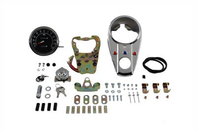39-0910 - Chrome Three Light Dash Panel Kit with 2:1 Ratio Speedometer by V-Twin
