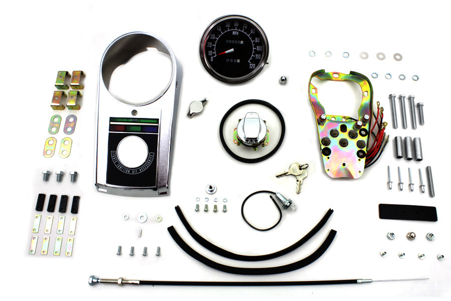 39-0914 - Chrome Cast Dash Panel Kit with 2:1 Ratio Speedometer by V-Twin