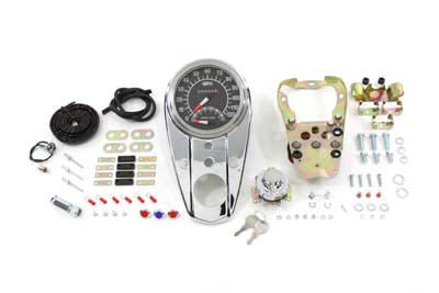 39-0916 - Chrome Three Light Dash Panel Kit with 2:1 Ratio Speedometer by V-Twin