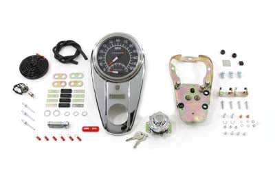 39-0917 - Chrome Two Light Dash Panel Kit with 1:1 Ratio Speedometer by V-Twin