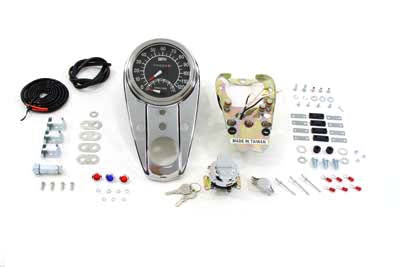39-0918 - Chrome Three Light Dash Panel Kit with 1:1 Ratio Speedometer by V-Twin