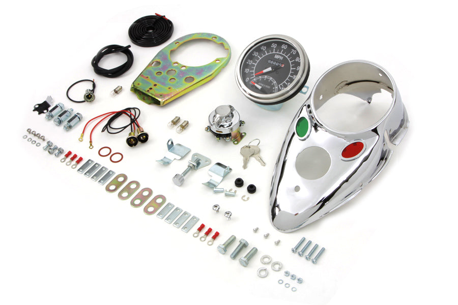 39-0921 - Chrome Cateye Dash Panel Kit with 2:1 Ratio Speedometer by V-Twin