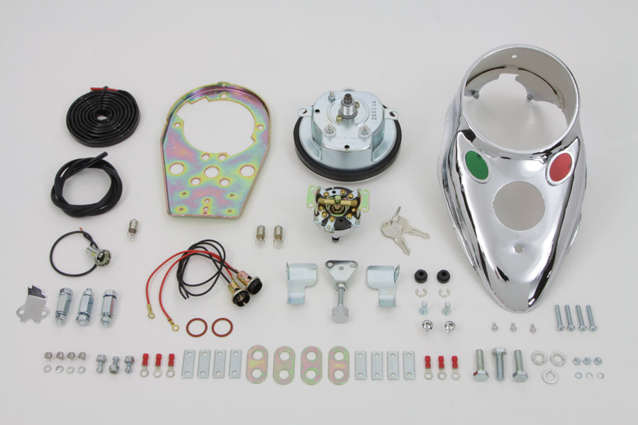 39-0921 - Chrome Cateye Dash Panel Kit with 2:1 Ratio Speedometer by V-Twin