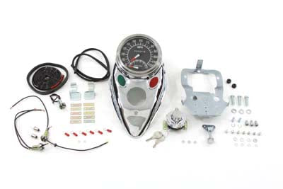 39-0922 - Chrome Cateye Dash Panel Kit with 1:1 Ratio Speedometer by V-Twin