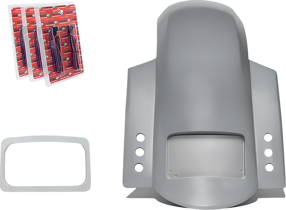 PAUL YAFFE BAGGER NATION Short Rear Fender - Sport - With Chrome Plate Frame - 3 Sets of Thunder Bolts RF-SS-3-THNDR-BLT-C