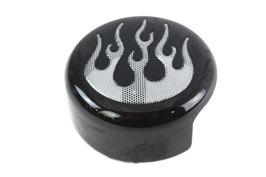 42-0168 - Round Horn Cover Black with Chrome Flame by V-Twin