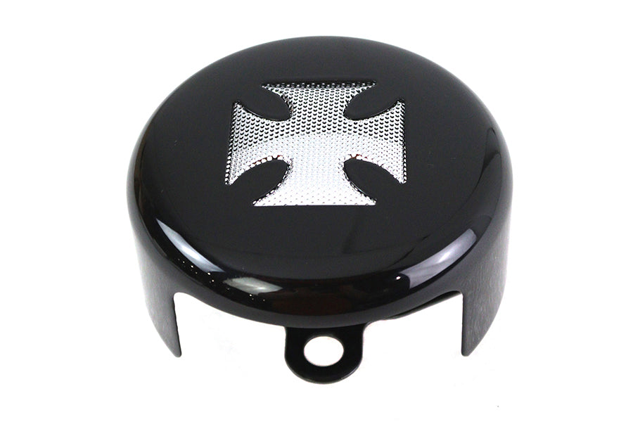42-0170 - Round Horn Cover Black with Chrome Maltese by V-Twin