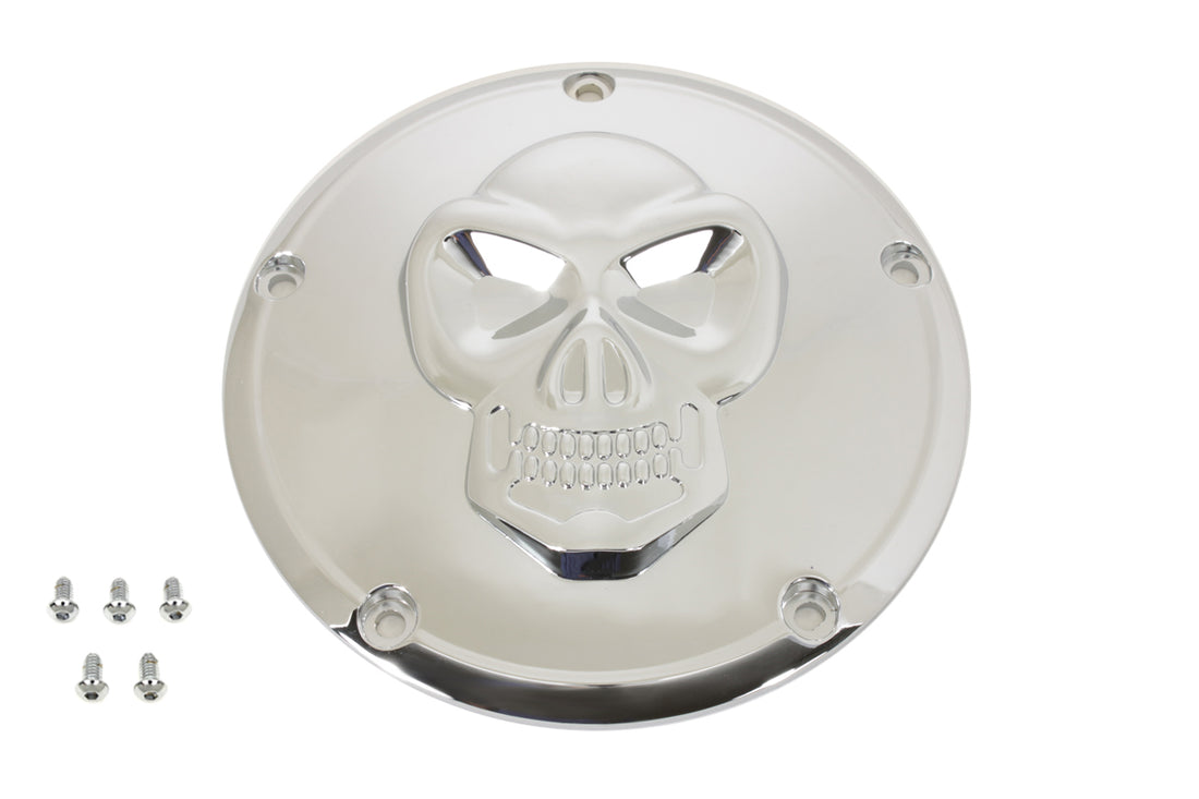 42-0222 - Raised Skull Derby Cover Chrome by V-Twin