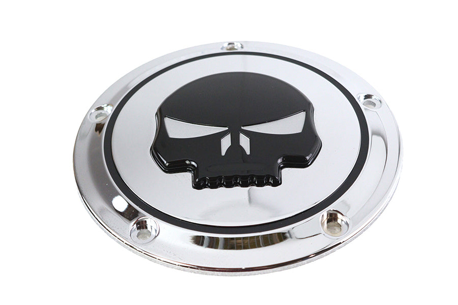 42-0263 - Chrome 5 Hole Skull Derby Cover by V-Twin