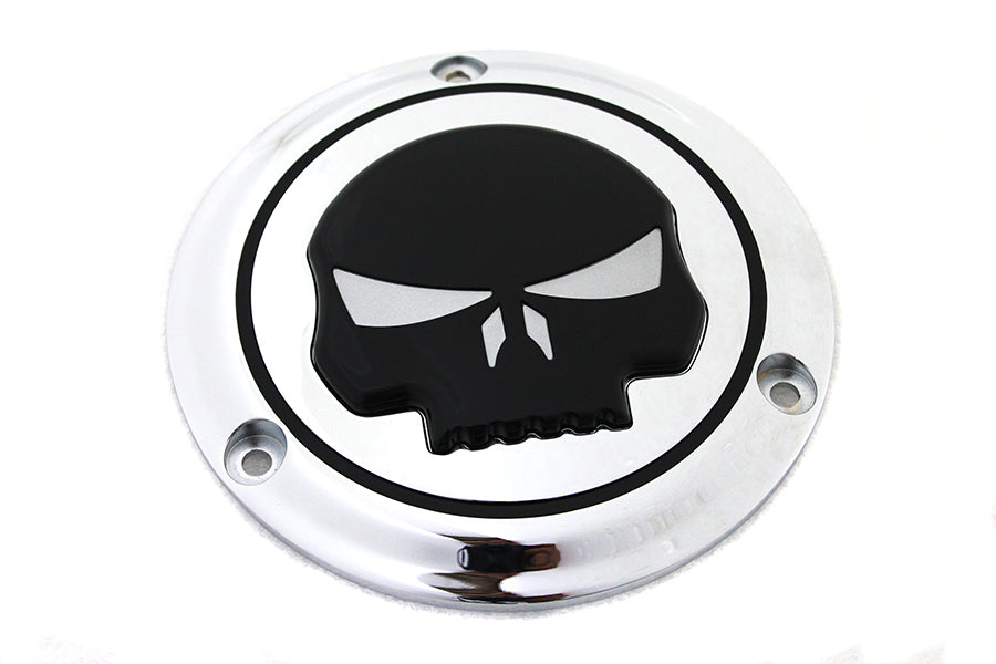 42-0267 - Chrome 3 Hole Skull Derby Cover by V-Twin