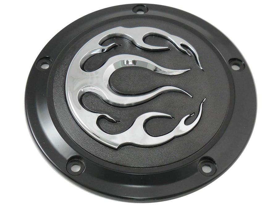 42-0467 - Black 5-Hole Flame Derby Cover by V-Twin