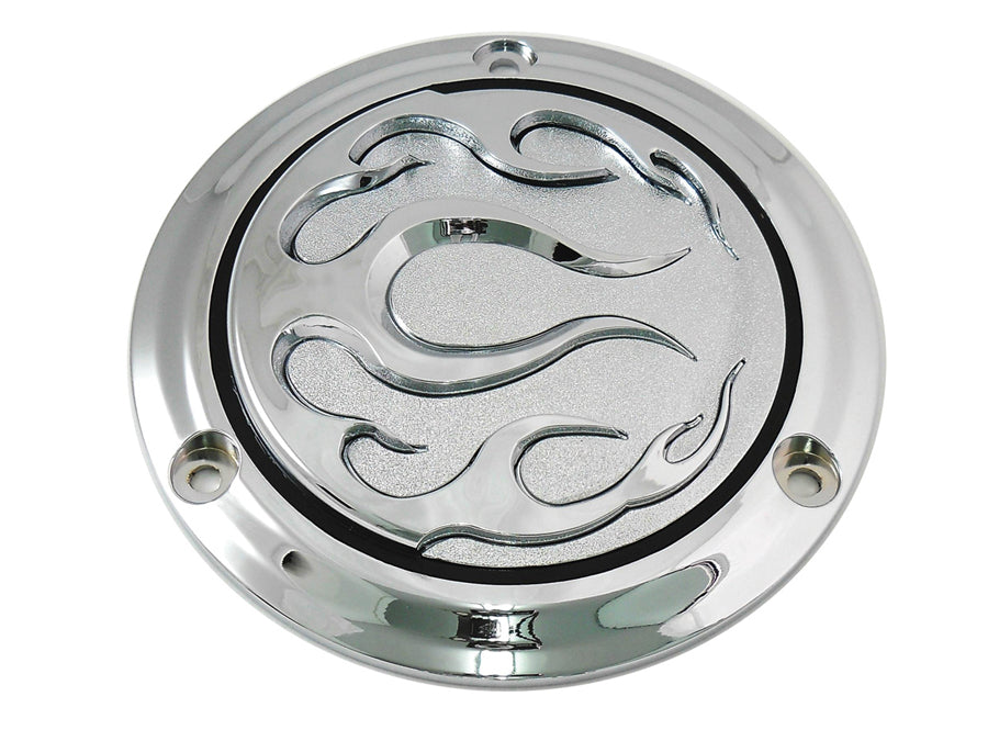 42-0470 - Chrome 3-Hole Flame Derby Cover by V-Twin
