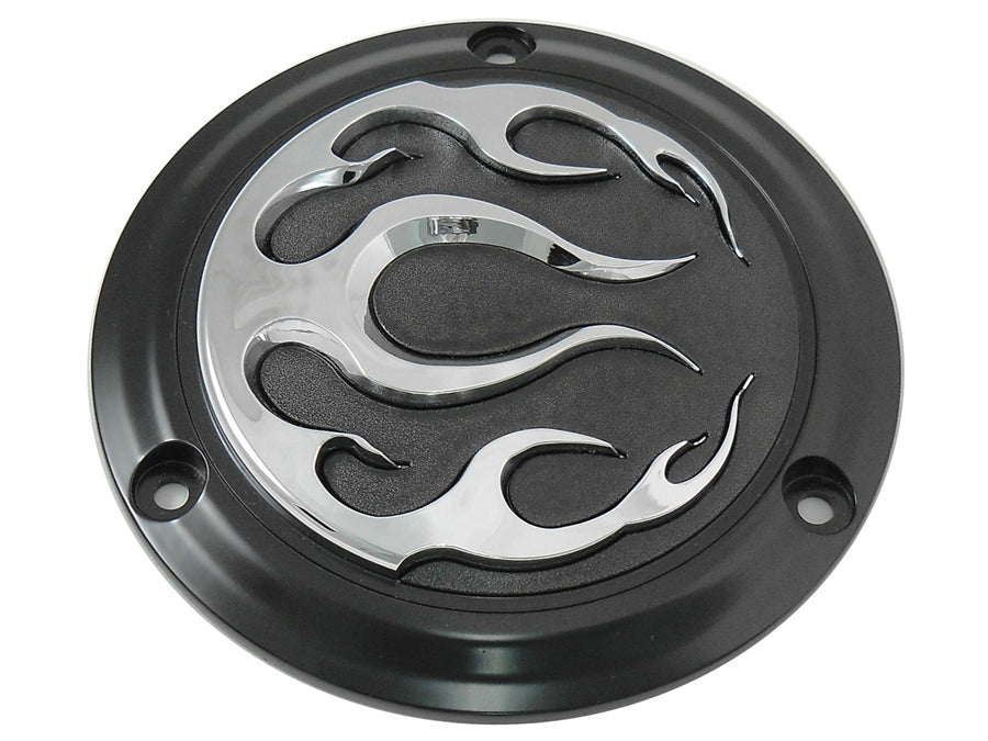 42-0471 - Black 3-Hole Flame Derby Cover by V-Twin