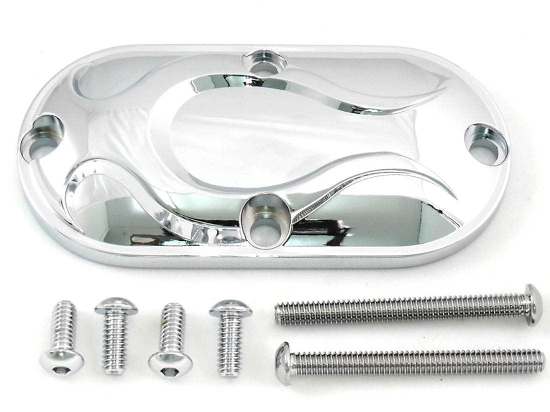 42-0476 - Chrome Inspection Cover with Chrome Flame by V-Twin