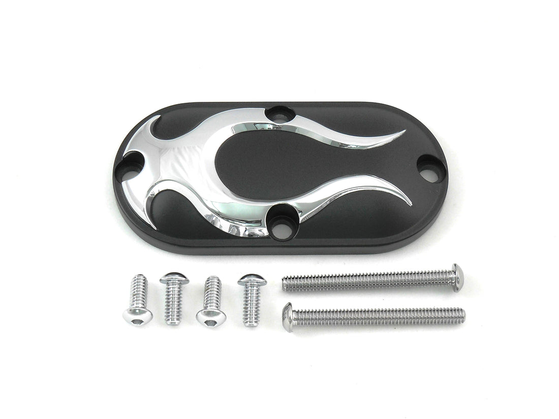 42-0477 - Black Inspection Cover with Chrome Flame by V-Twin