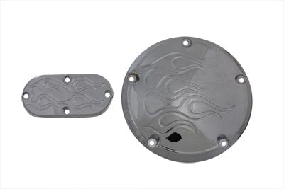 42-0816 - 5-Hole Flame Derby and Oval Inspection Set Chrome by V-Twin