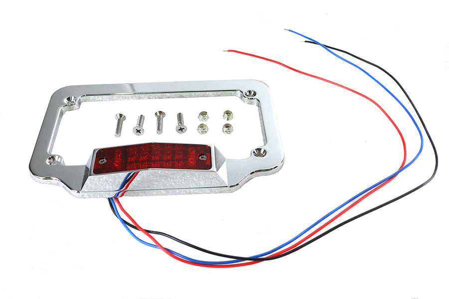 42-0923 - License Plate Frame Chrome Billet with LED Red Top Lamp by V-Twin