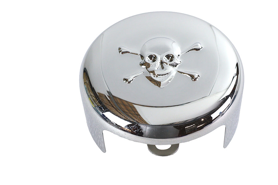 42-1036 - Skull Round Horn Cover Chrome by V-Twin