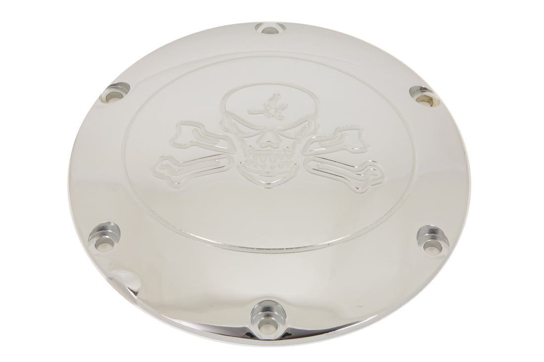 42-1266 - Skull with Cross Bones Derby Cover Chrome by V-Twin