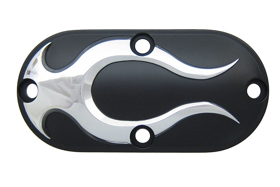 42-1271 - Black Inspection Cover with Chrome Flame by V-Twin